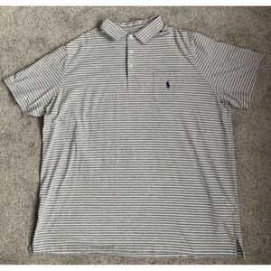 Polo Ralph Lauren Mens Gray Striped Performance Short Sleeve Polo Shirt L Or XL?